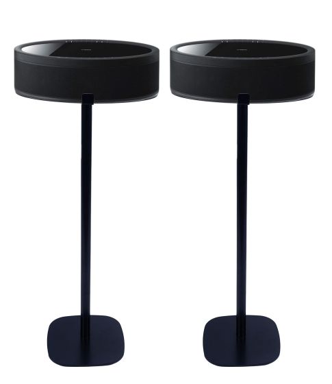 Par av Vebos stativ med Yamaha MusicCast 50 i svart utförande