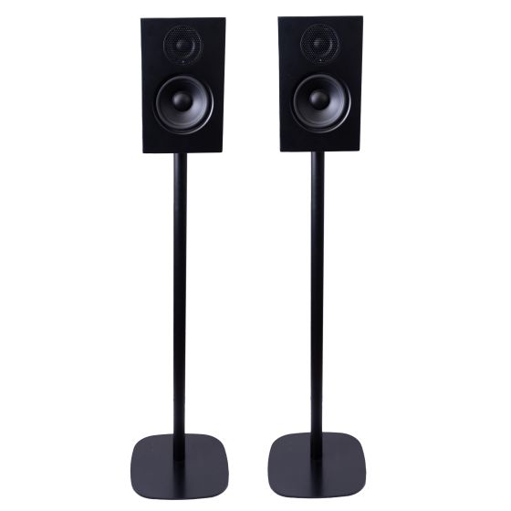 Par av Vebos stativ med Audio Pro A28 i svart utförande