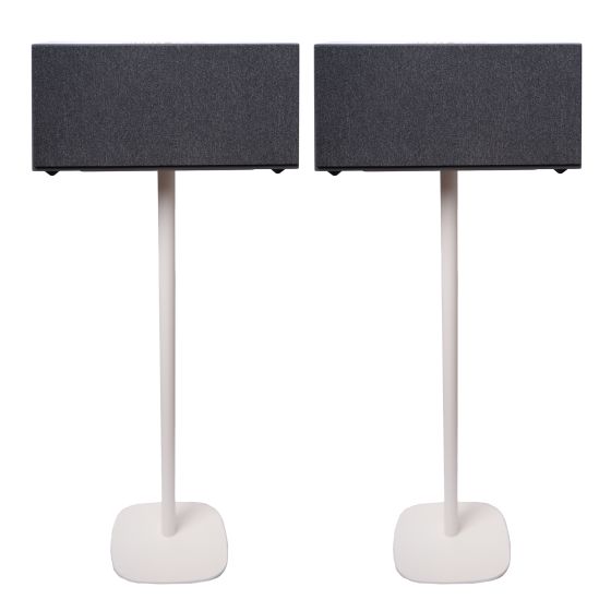 Par av Vebos stativ med Audio Pro C20 i vitt utförande