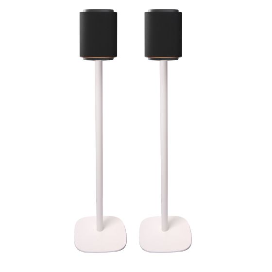 Par av Vebos stativ med LG Sound Suite M7 i vitt utförande
