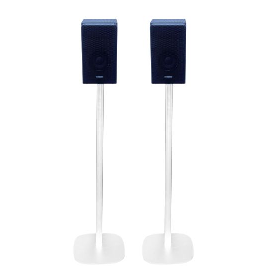 Par av Vebos stativ med Samsung HW-N950 i vitt utförande